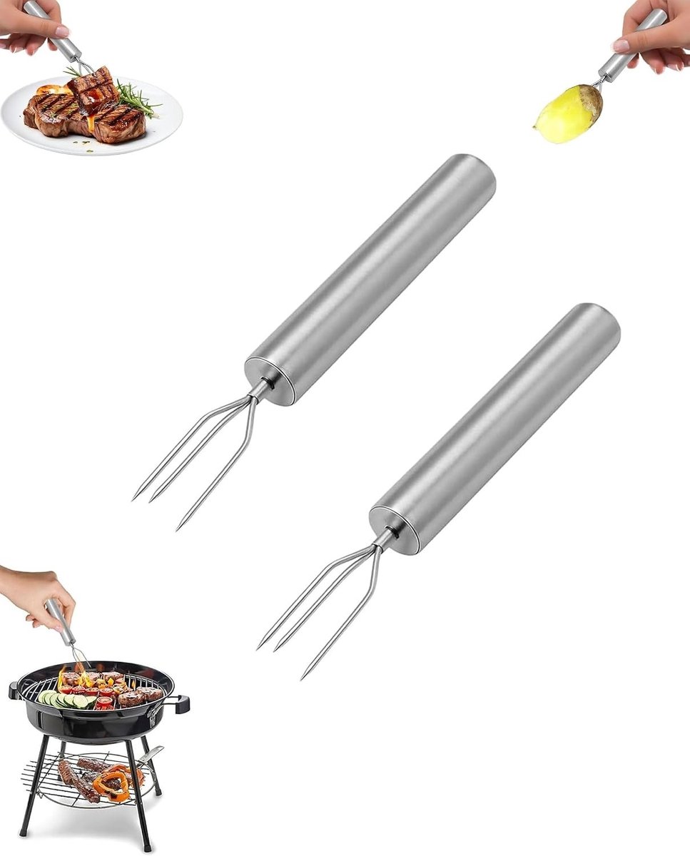 Set van 2 Pellkartoffelgabels - Edelstalen Kartoffelspiekers met Veiligheidskappen voor Makkelijk Aardappelen Serveren en Eten