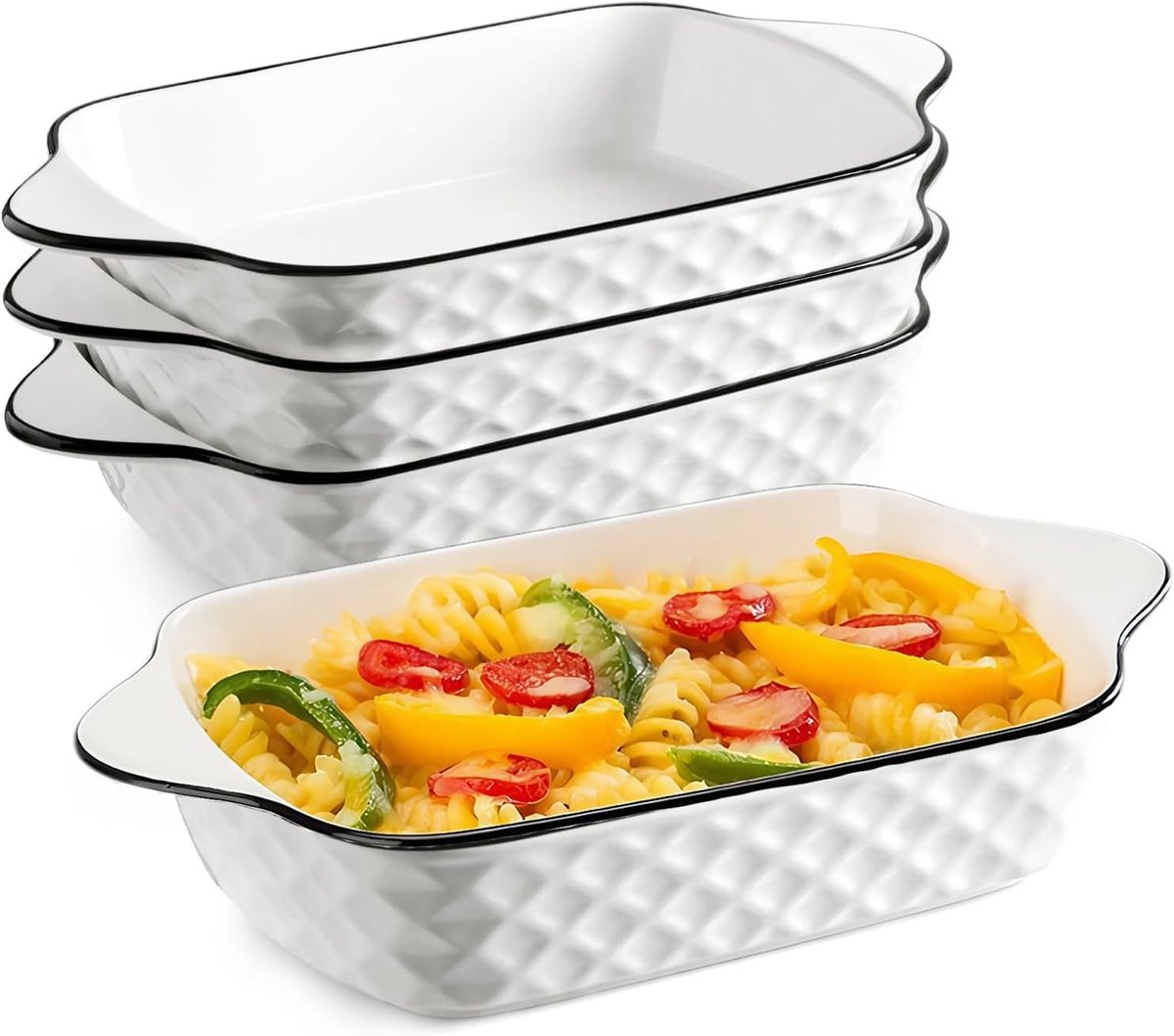 Opslagdozen voor Witte Casserole - Set van 4 Lange Borden voor Keuken en Organisatie
