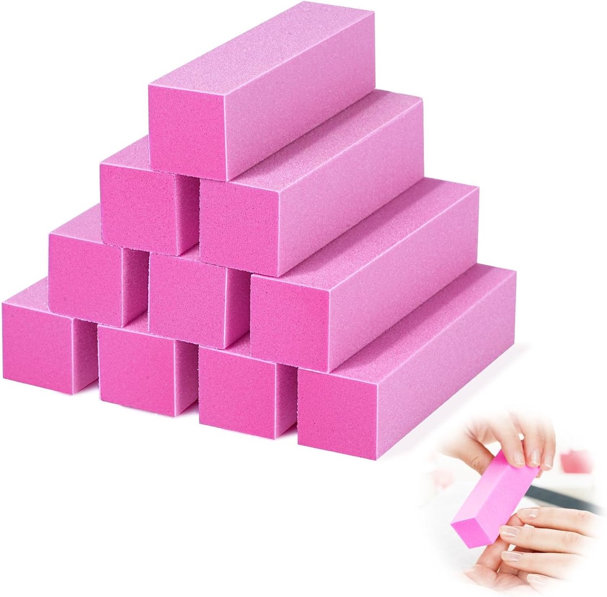 Set van 10 vierkante nagelpolijstblokken, professionele manicure en pedicure tools voor salons en thuisgebruik - Roze nagelvijlen voor glanzende nagels