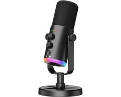 USB-C-microfoon voor podcasts, streaming en gaming op de pc, met RGB-verlichting, mute-knop, bureaustandaard en hoofdtelefoonaansluiting; zangmicrofoon voor zang, TikTok en YouTube.