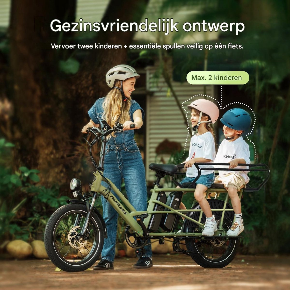 FAFREES 20 inch elektrische fiets met kinderzitjes – E-fiets – E-Bakfiets24Ah accu – maximaal 200kg draagvermogen – max 25km/u – tot 140km – voor gezinsuitjes en dagelijkse boodschappen –Grijs thumbnail 6
