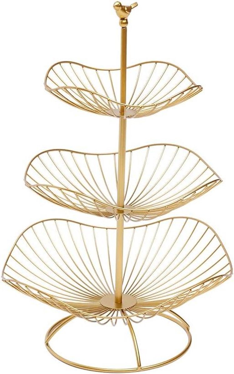 Fruit etagère - Fruitmand schaal - Keuken organiseren - Drie lagen - 31 cm diameter - Goudkleurig