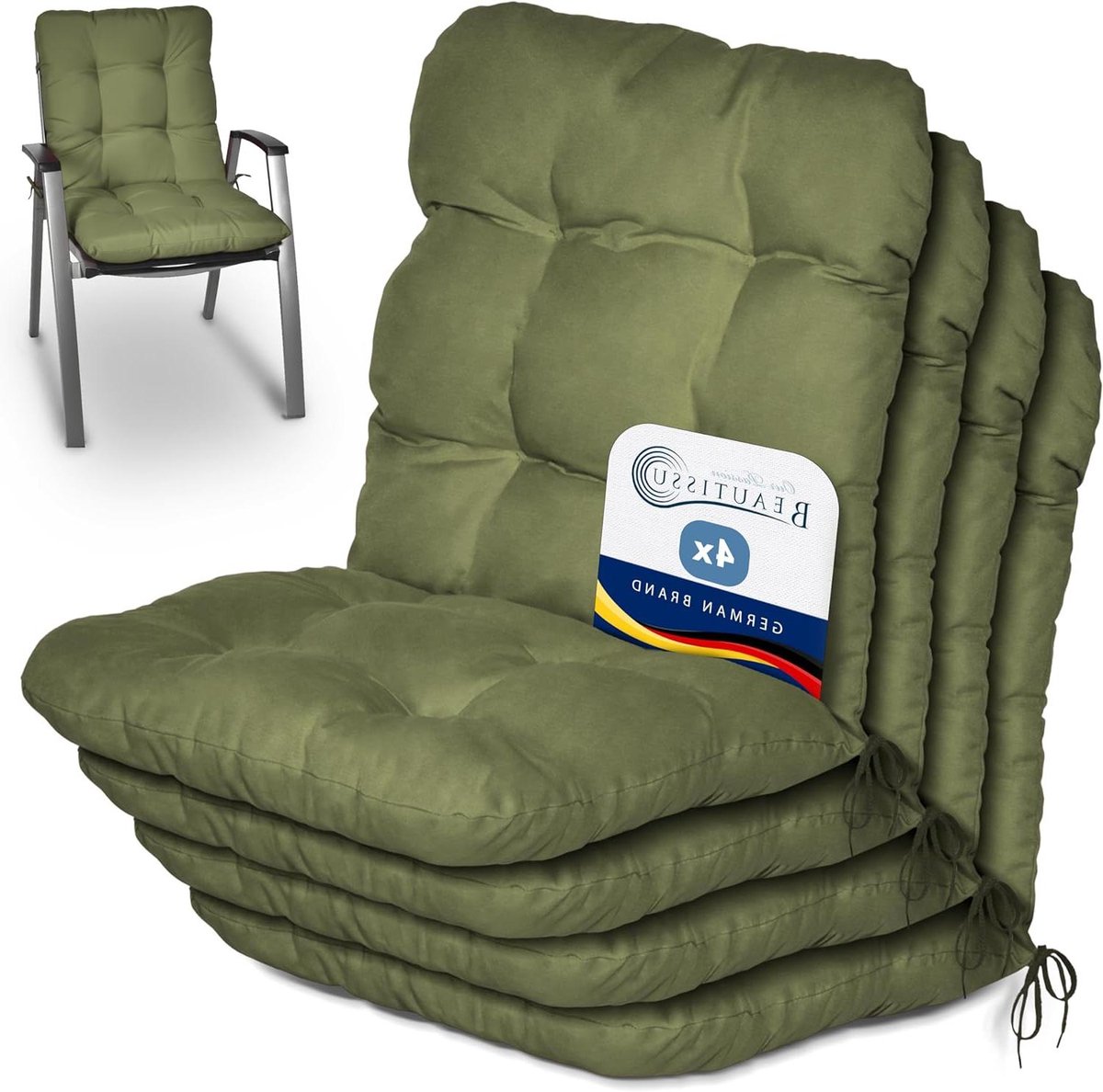 Tuinkussen Set - Stoelkussen Bankkussen - Comfortabel Zitten - UV Bestendig - 100x50x8 cm - Olijfgroen