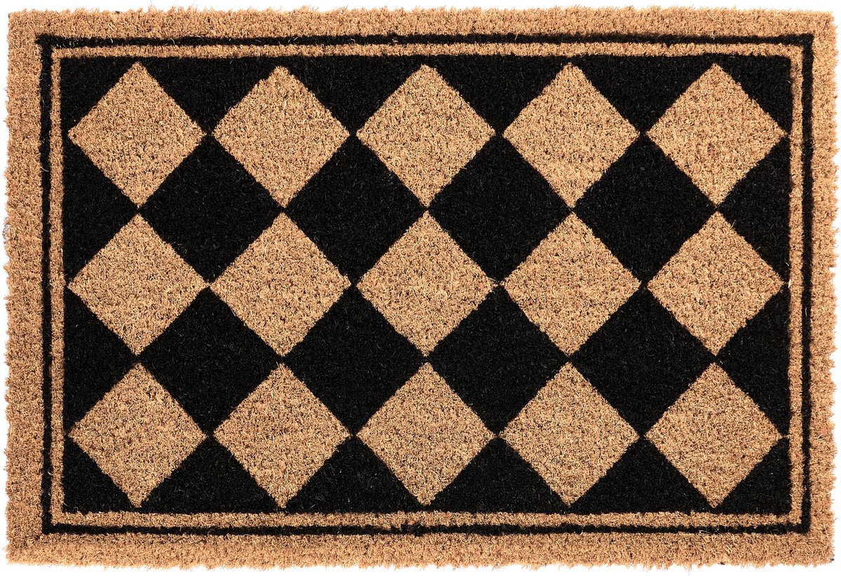 CARDONA - Deurmat - Beige/Zwart - 40 x 60 cm - Kokosvezel/PVC