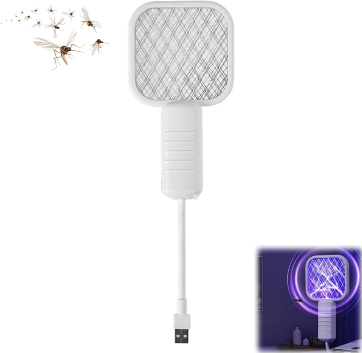 Mini elektrische muggenmepper - Vliegenmepper - USB-vliegenmepper - Muggenloklamp - Geschikt voor thuis, kantoor, camping en terras - Wit - 17*9 cm