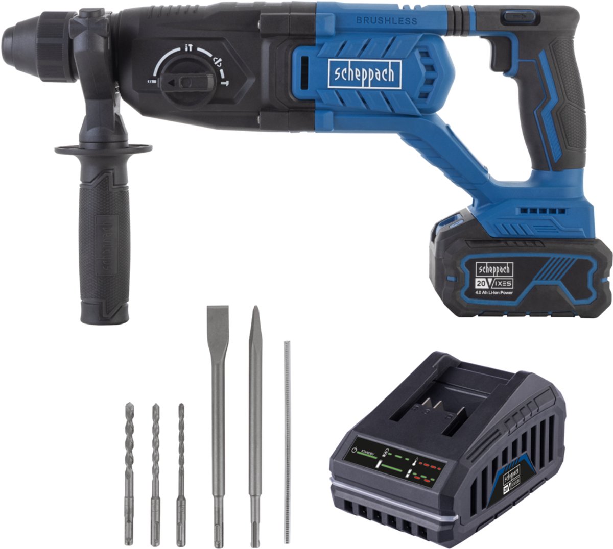 Scheppach Accu Boorhamer 20V BC-DH290-X - Set L - Slagenergie 2,8 J - Slagfrequentie 1000 – 4500 bpm - Inclusief 20V 4.0 Ah accu en 2.4 A oplader