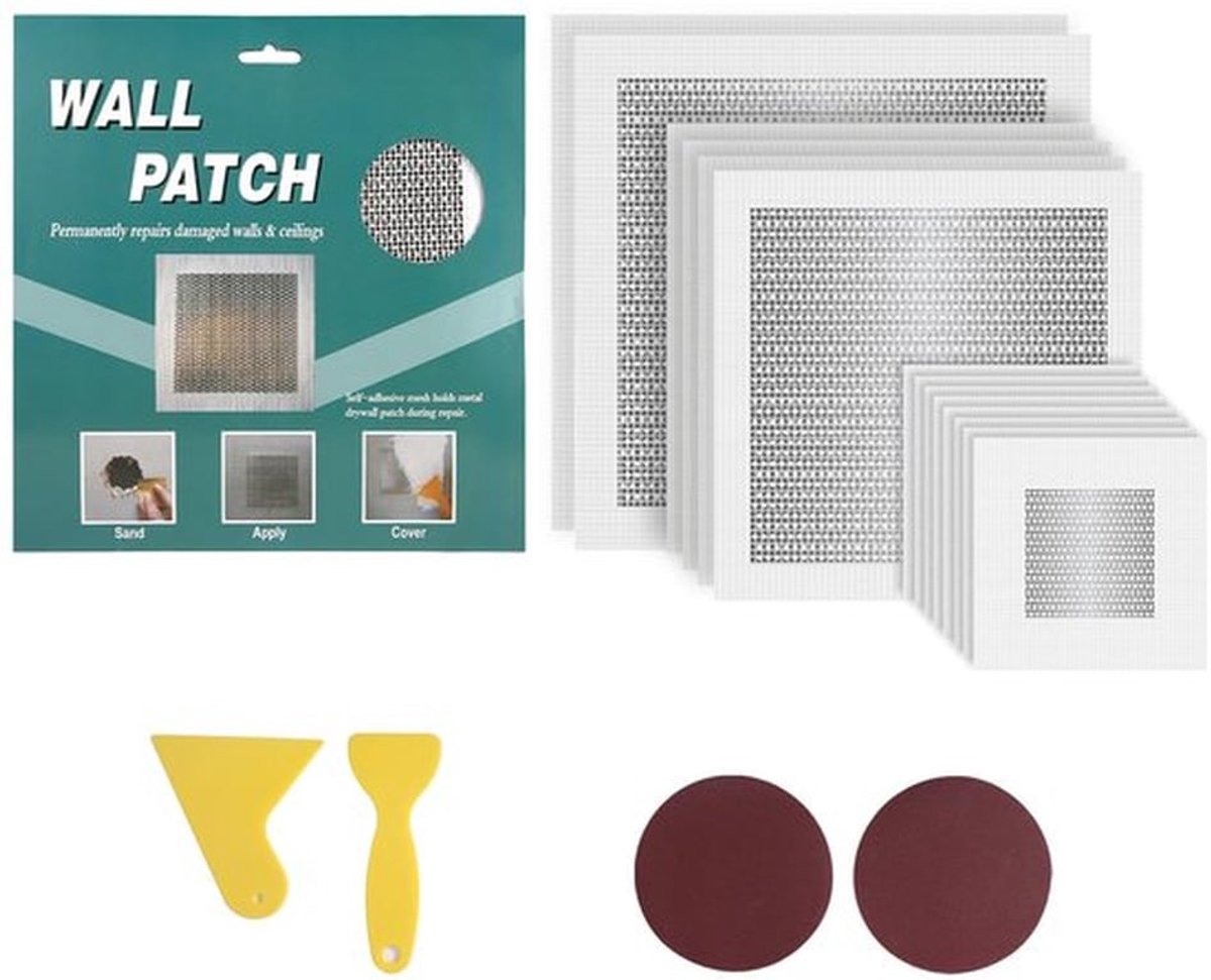 18st Gipsplaatreparatieset, 5/15/20cm Aluminium Gipsplaatgatpatch met Schrapers en Schuurpapier Droge Muurreparatieset voor Het Bevestigen Van Gipsmuren Gereedschap