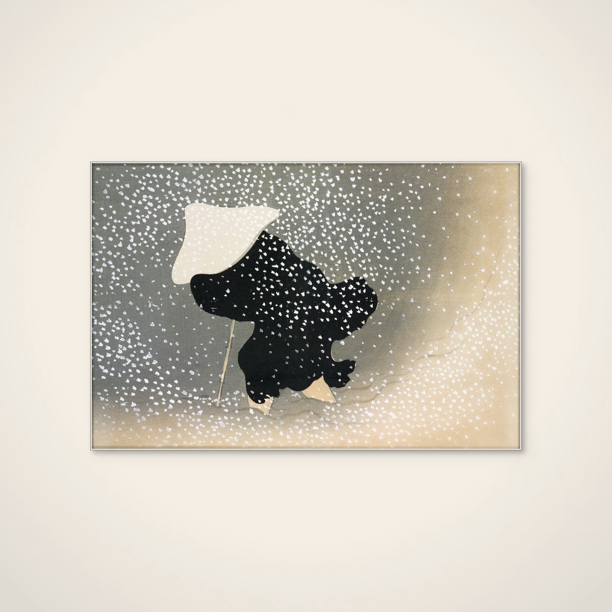 Akoestisch schilderij - 90 x 60 cm - Snow from Momoyogusa van Kamisaka Sekka - Abstracte wanddecoratie - wit textielframe