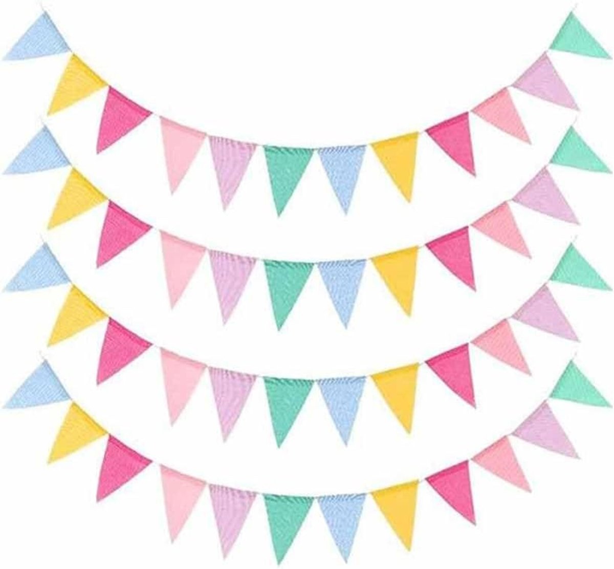 Kleurrijke jute vlaggetjesslinger van 16 m met 48 driehoekige vlaggen voor feestdecoratie, verjaardag, bruiloft en kinderkamer