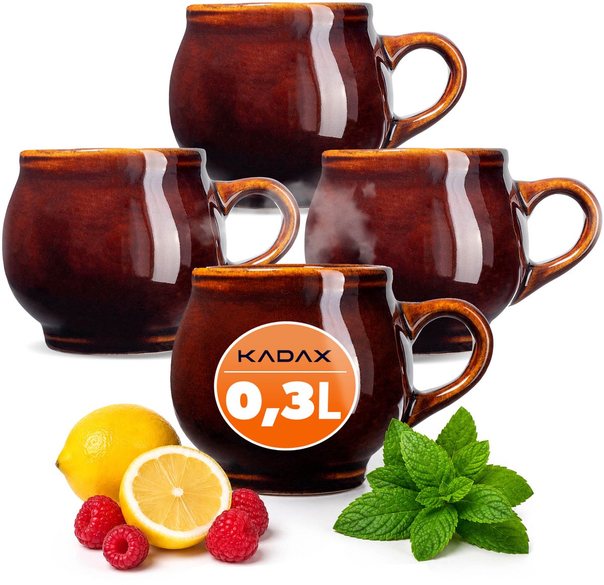 KADAX mokken voor glühwein 300 ml steengoed mok voor cadeauset van 4