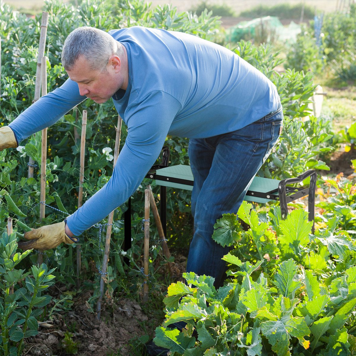 HAUSS SPOLE Tuinstoel - Opvouwbare Kniebank - Zit- En Knielhulp Voor Tuinwerk - Comfortabel En Ruimtebesparend - Staal Zwart Groen