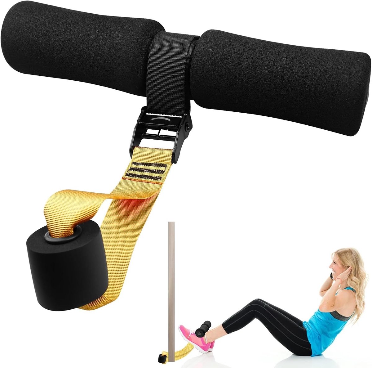 Verstelbare Hamstring Curl Strap voor Thuisgebruik, Geschikt voor Nordic Curl, Sit-ups en Spaanse Squats tot 180kg met Deurclip, Ideaal voor Krachttraining en Fitness