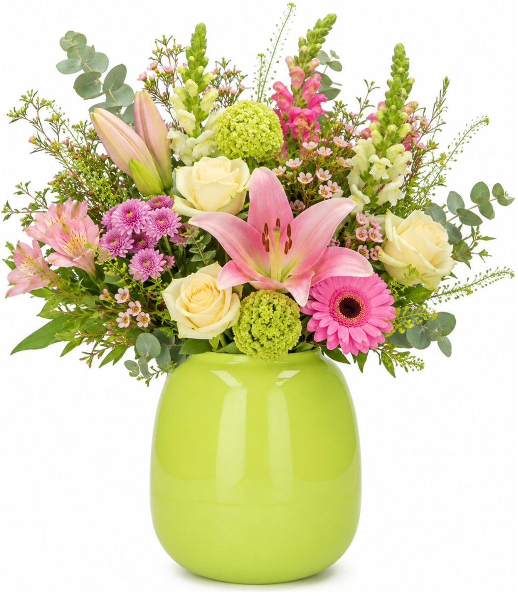 Plume Living Vaas Amelie - glans limoen groen - D22 x H25 cm - glas - bloemenvaas - voor stelen en boeketten Lime