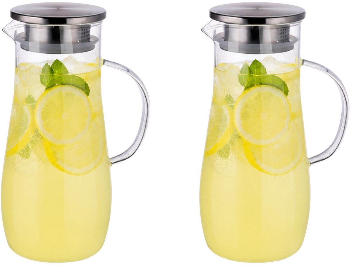 Alpina Karaf - 2x - transparant - 1,4L - met handvat - glas - schenkkan/waterkan - incl filter