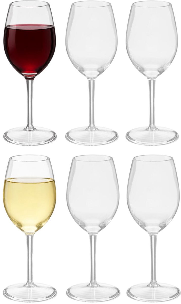 Leknes wijnglazen - 12x - 33 cl - kunststof - witte/rode wijn - onbreekbaar/herbruikbaar