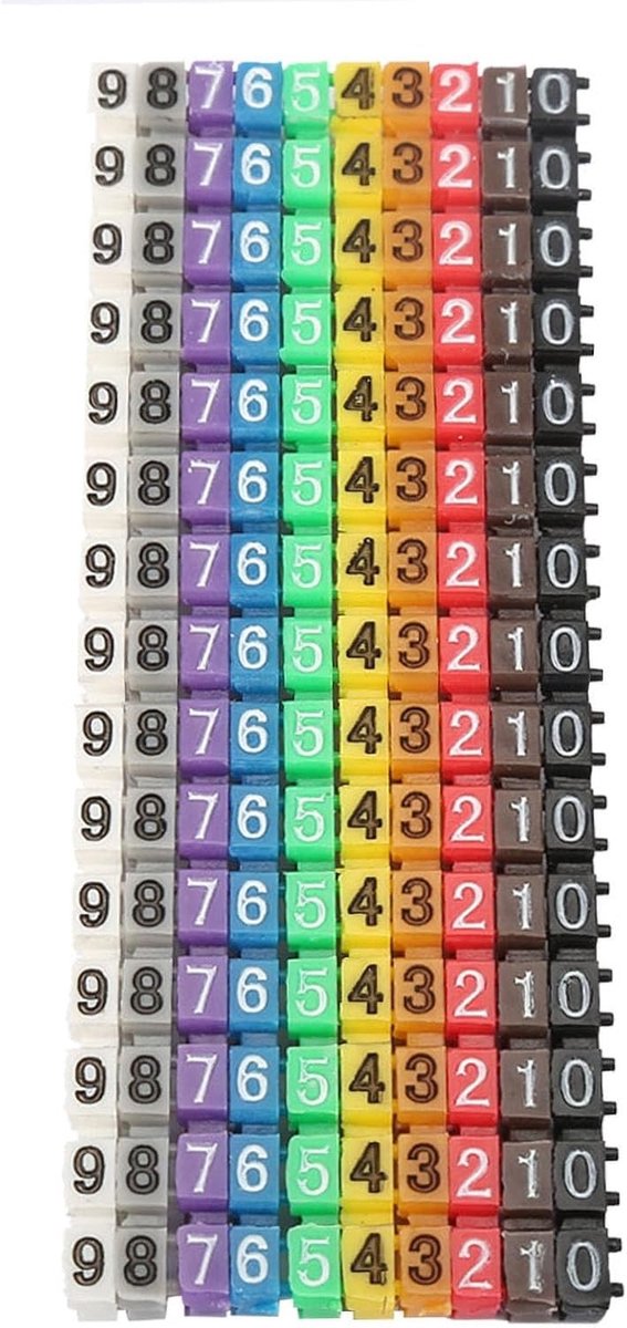 100 Stuks Kleurrijke Kabelnummermarkeringen voor Eenvoudige Identificatie van Draadlabels, Clamp en Holder voor Kabels van 1,5 mm² tot 6 mm²
