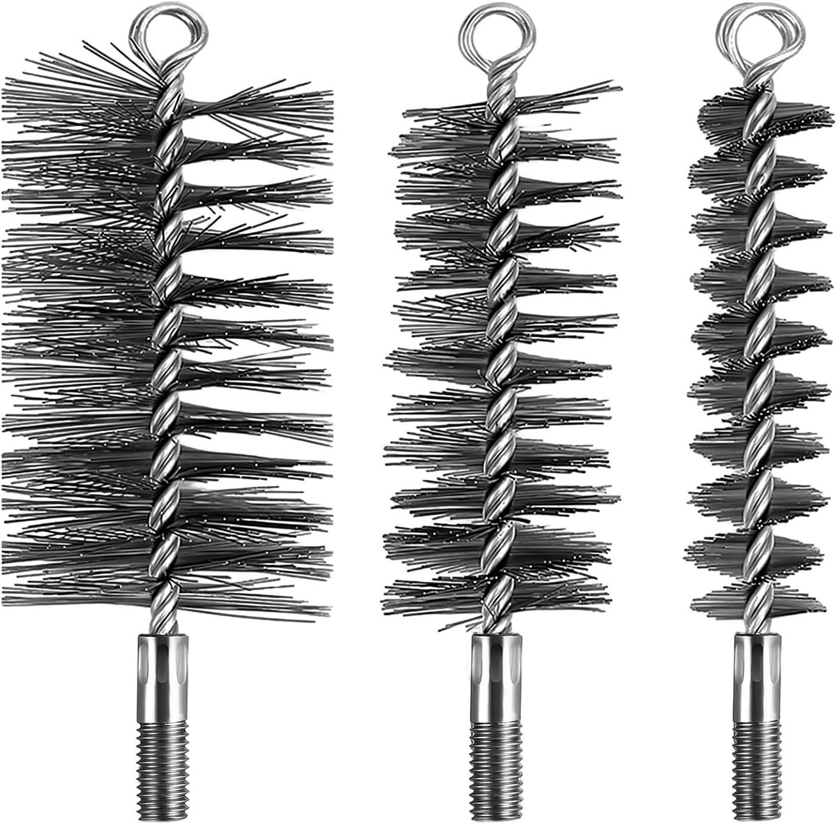 Set van 3 haardborstels voor ketelreiniging, robuuste staaldraadborstels voor kachelbuizen en gebogen rookkanalen (30/50/80 mm)
