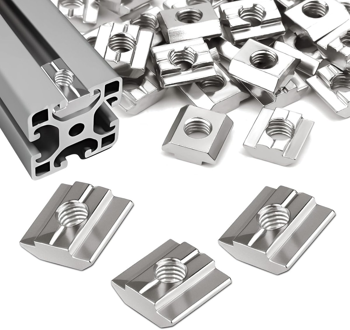 60 Stuks M8 Groefmoeren voor T-groef Rail, Carbon Staal, Sliding Nuts voor Aluminium Profielen en Extrusie Slots