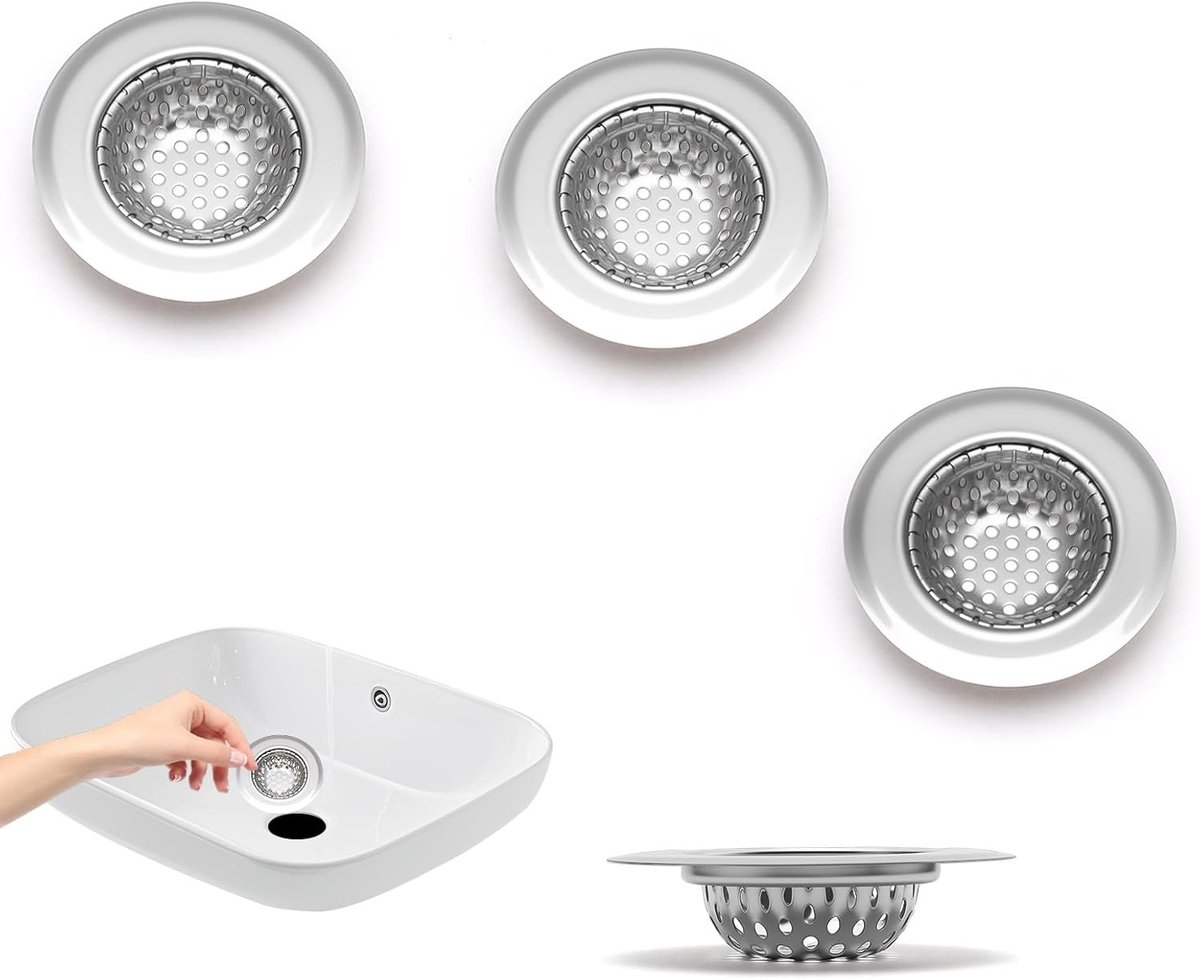 Set van 4 Afvoerzeefjes voor Douche en Wastafel, Rvs Haarzeef met 5.5 cm Diameter, Ideaal voor Keuken en Badkamer