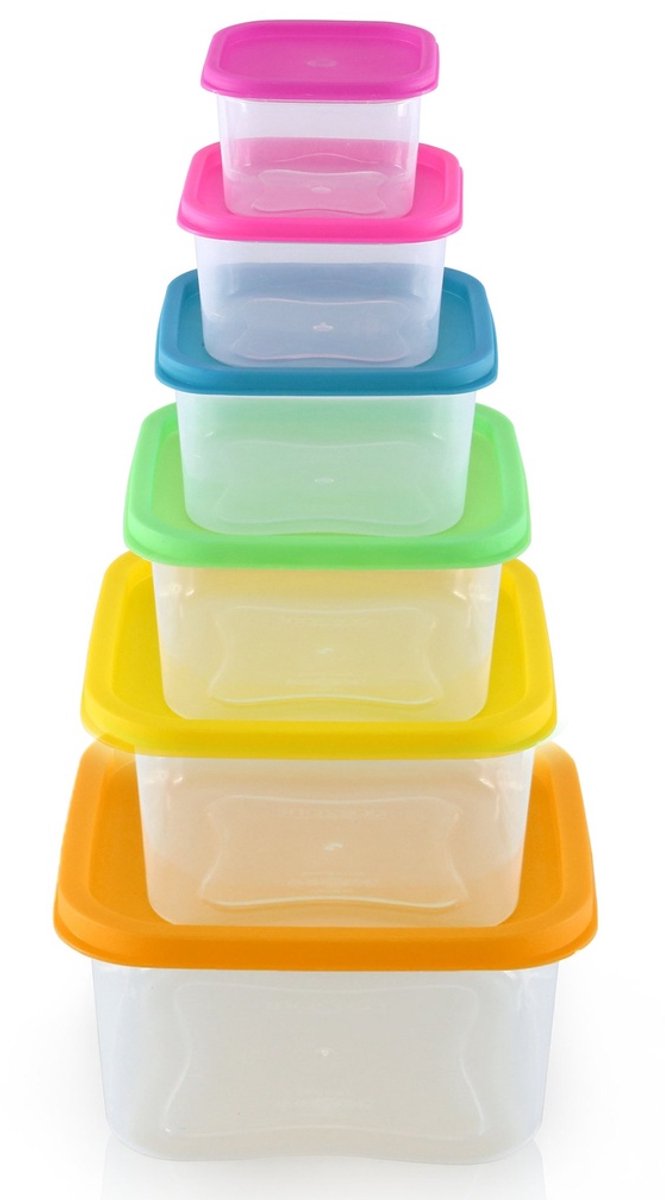 Vershoudbakjes Set – Bewaardozen met Deksel – Stapelbare Voedselcontainers – Kunststof – Verschillende Maten – Multicolor
