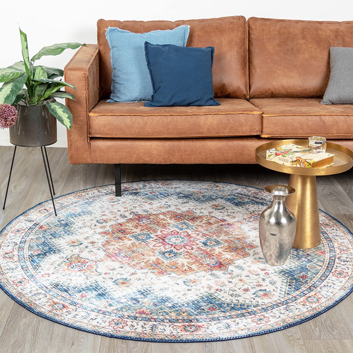 FRAAI Rond Vintage vloerkleed - Azara Lichtblauw - Ø 120cm