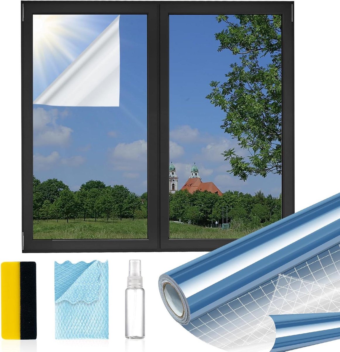 Raamfolie Privacy - Spiegel Folie - Zonwerend Werken - Eenrichting Zicht - 80 x 40 cm - Bl