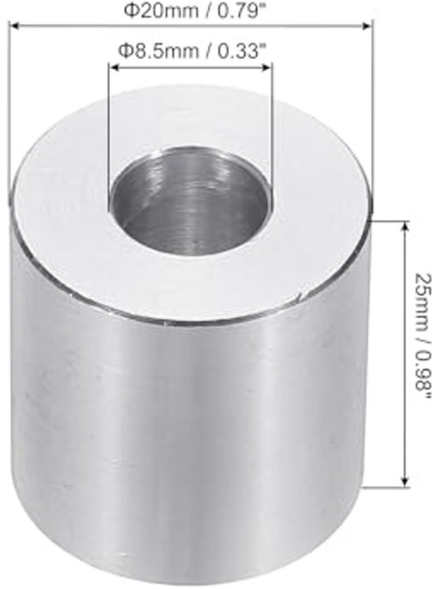 Aluminium Spacers - 6 Stuks - 8.5mm ID x 20mm OD x 25mm L