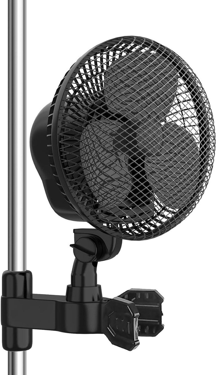 Ventilator met clip - Klemventilator Circulatie - Planten Groei - Stille Werking - 22 cm diameter - Zwart