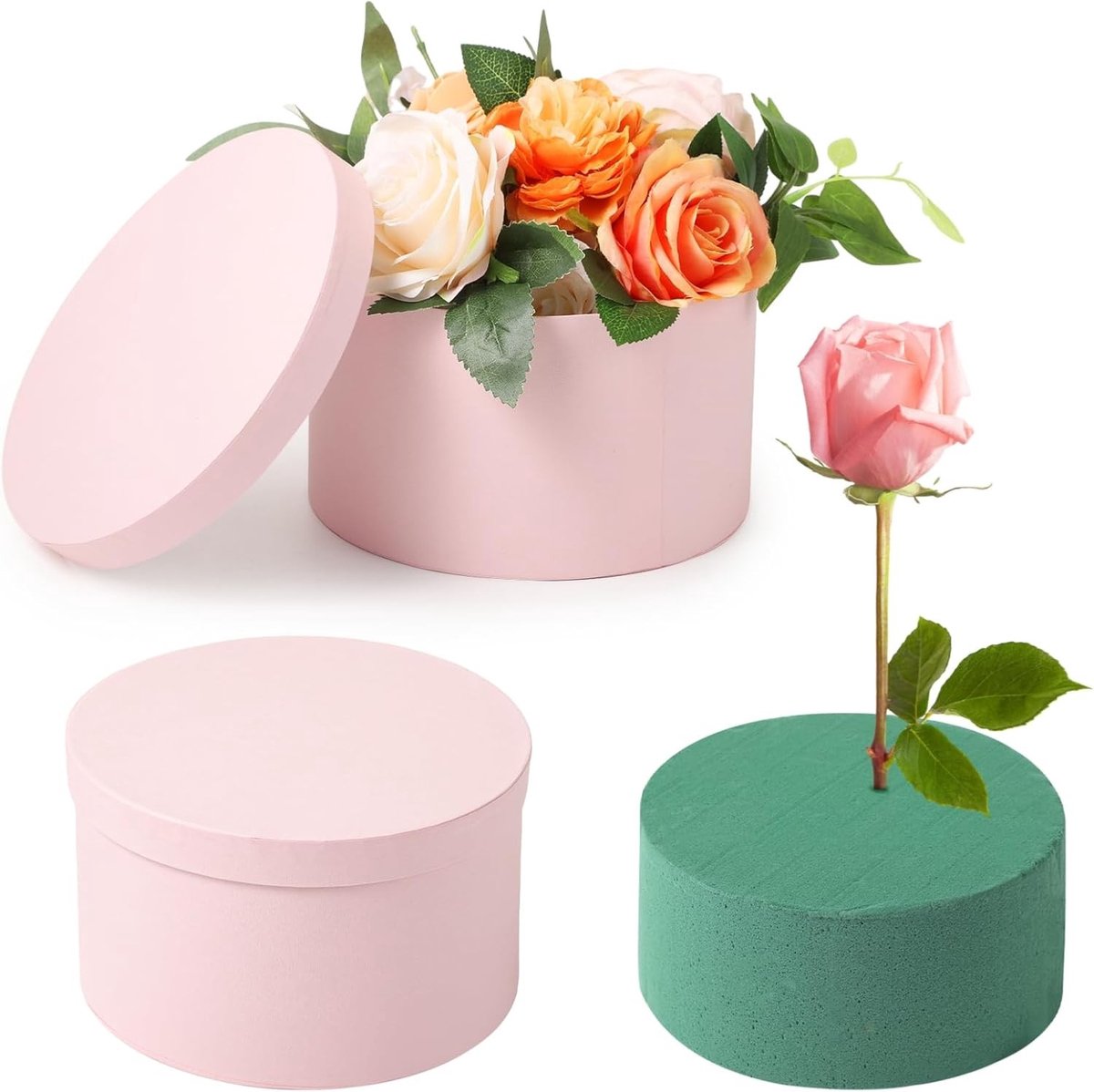 Elegante ronde geschenkdoos met bloemenpatroon en bloemsteekschuim voor creatieve presentaties, 19 x 19 x 11 cm