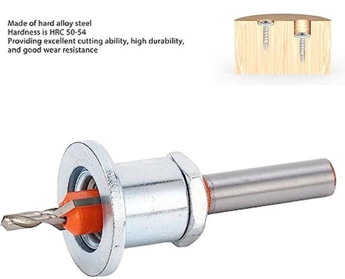 Verzinkboor met instelbare diepte van 8x10x3,2 mm inclusief hardmetalen punten voor nauwkeurig en duurzaam verzinken van materialen
