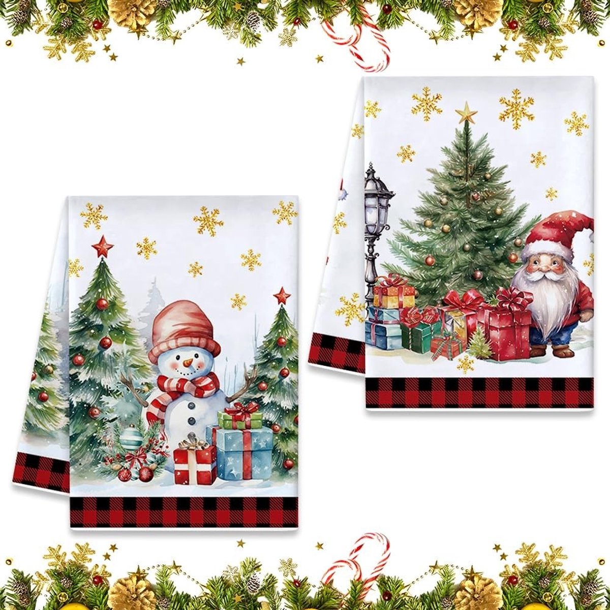 Kersttheedoeken Set van 2 - 40 x 60 cm - Katoenen Keukenhanddoeken voor Feestelijke Decoratie en Cadeaus