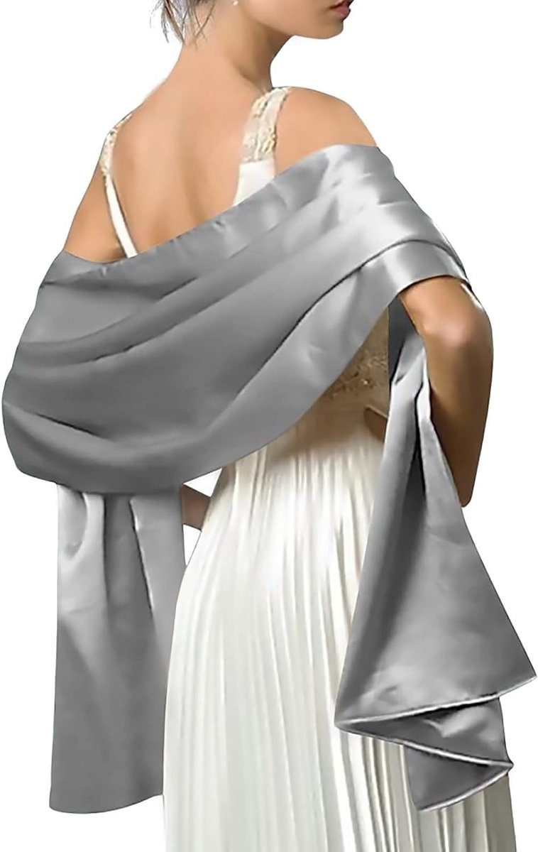 Elegante Satijnen Chiffon Avond Sjaals voor Bruiloften, Feestjes en Proms - Lichtgewicht Wraps en Stola in Zilver, One Size