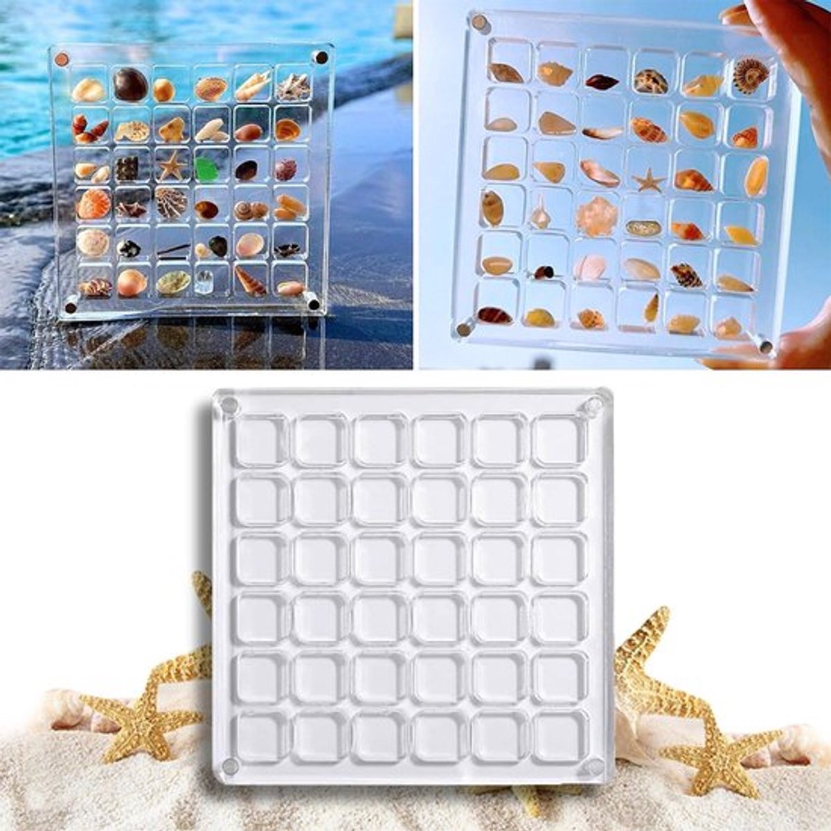 Acryl magnetische zeeschelp displaybox, multifunctionele edelsteen diamant display organizer case, mini doorzichtige zeeschelp opbergdoos voor zeeschelp sieraden zeester edelsteen snuisterij nagel