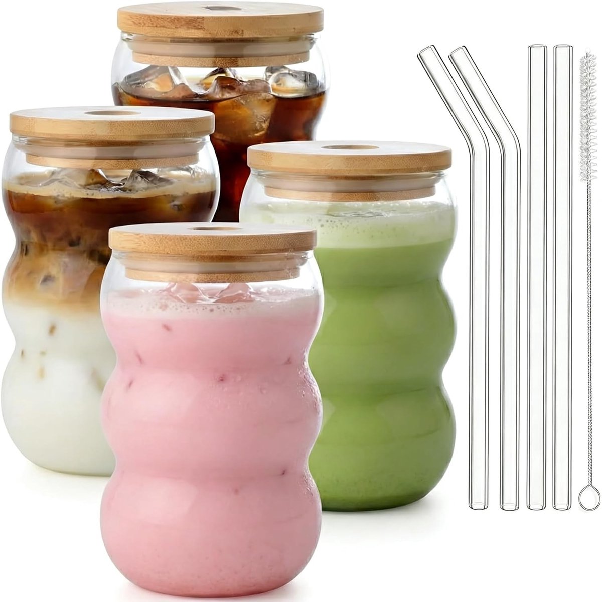 Latte Macchiato Glazenset - Borosilicaatglas - Vaatwasmachinebestendig - Inclusief Rietjes en Borstel - Voor Koffie en Cocktails