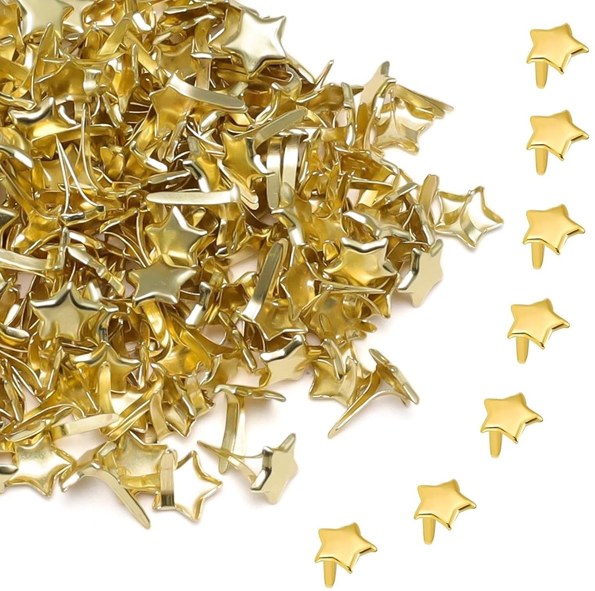 200 Stervormige metalen klemmen 8 x 10 mm voor knutselen, goudkleurige knijpers voor documenten, foto's en DIY-projecten, ideaal voor organisatie en decoratie
