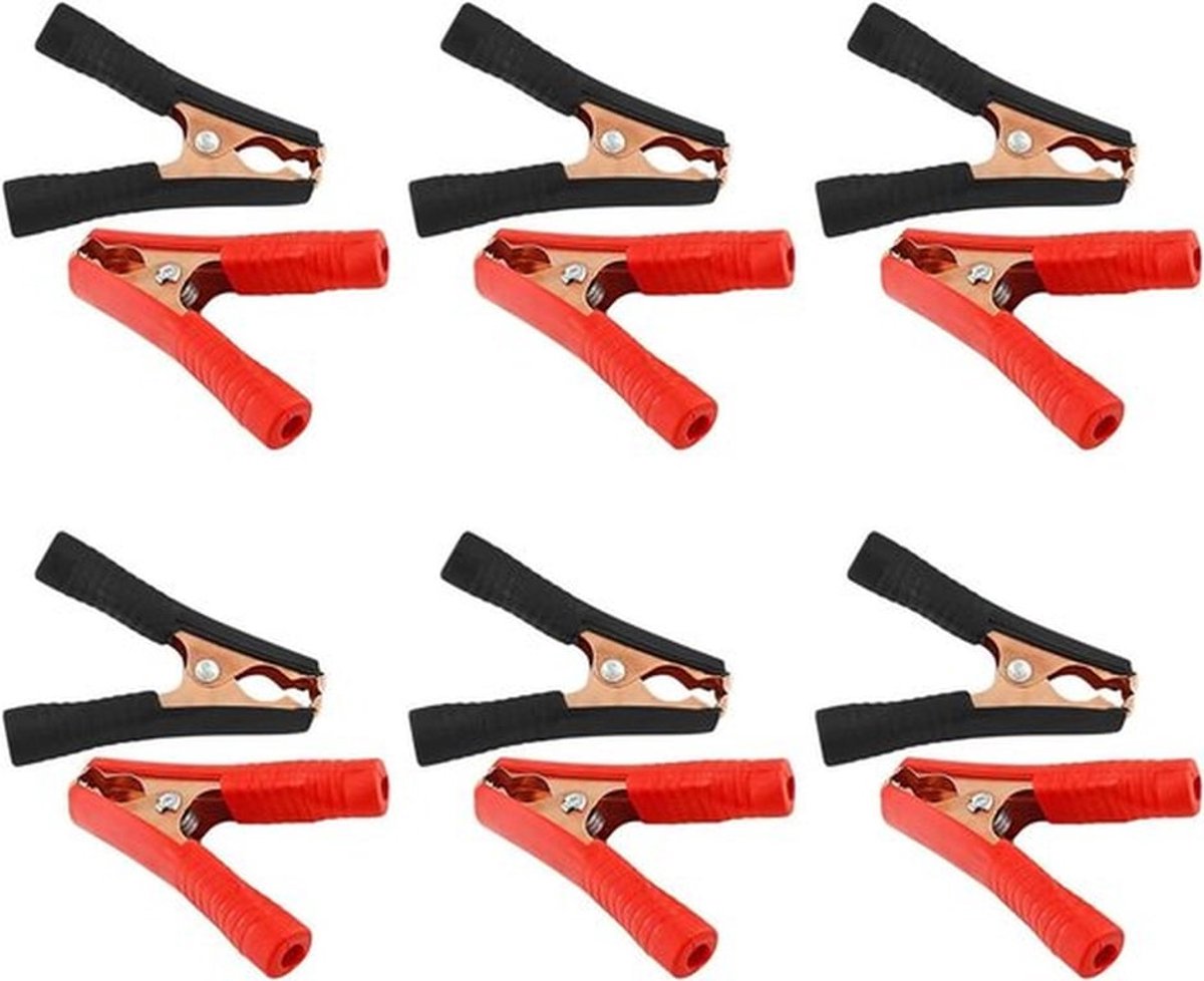 12 stuks geïsoleerde krokodillenklemmen voor auto-accu - Starthulpkabel - 100 A (rood en zwart)