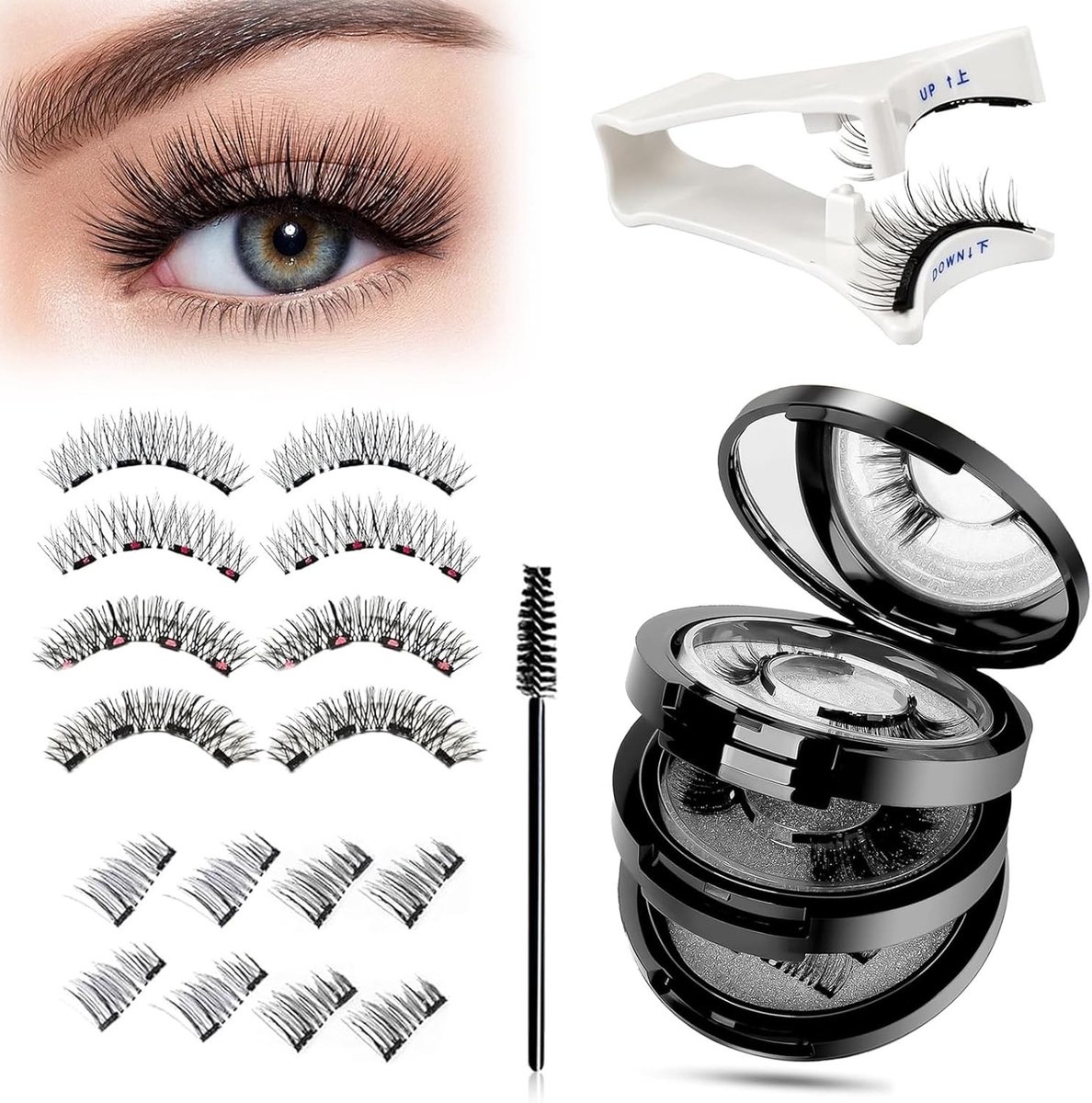 Natuurlijke magnetische wimpers in 6 designs, 3 lagen, herbruikbaar met applicator en borstel, perfect voor make-up en cadeaus