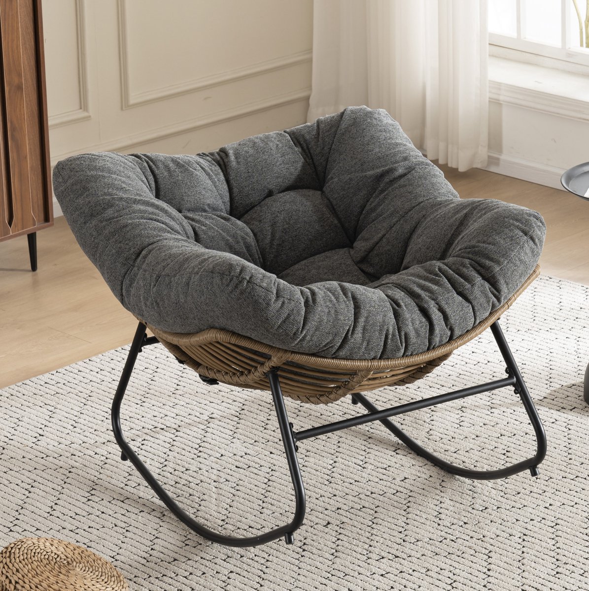 FloraGrace Fauteuil Schommelstoel 102 x 98 x 77 cm - Ergonomisch Comfort en Stevige Metalen Basis - Voor Woonkamer Slaapkamer en Leeshoek - Chenille - Grijs