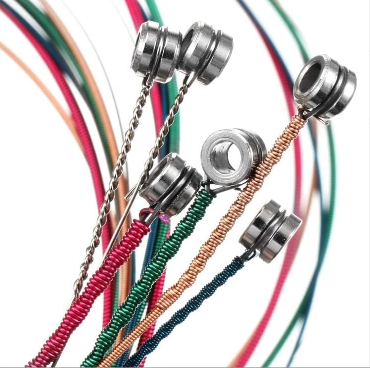 Set van 6 RVS Gitaar Snaren voor Akoestische Gitaren - Duurzame Vervangingssnaren, Multicolor en Hoge Geluidskwaliteit