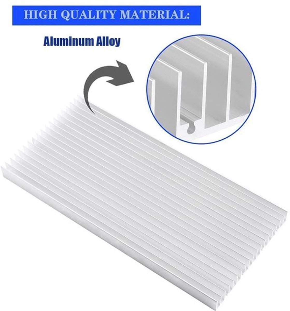 Aluminium koelplaat met 19 vinnen van 300 x 140 x 20 mm voor efficiënte warmteafvoer en optimale koeling in elektronische toepassingen