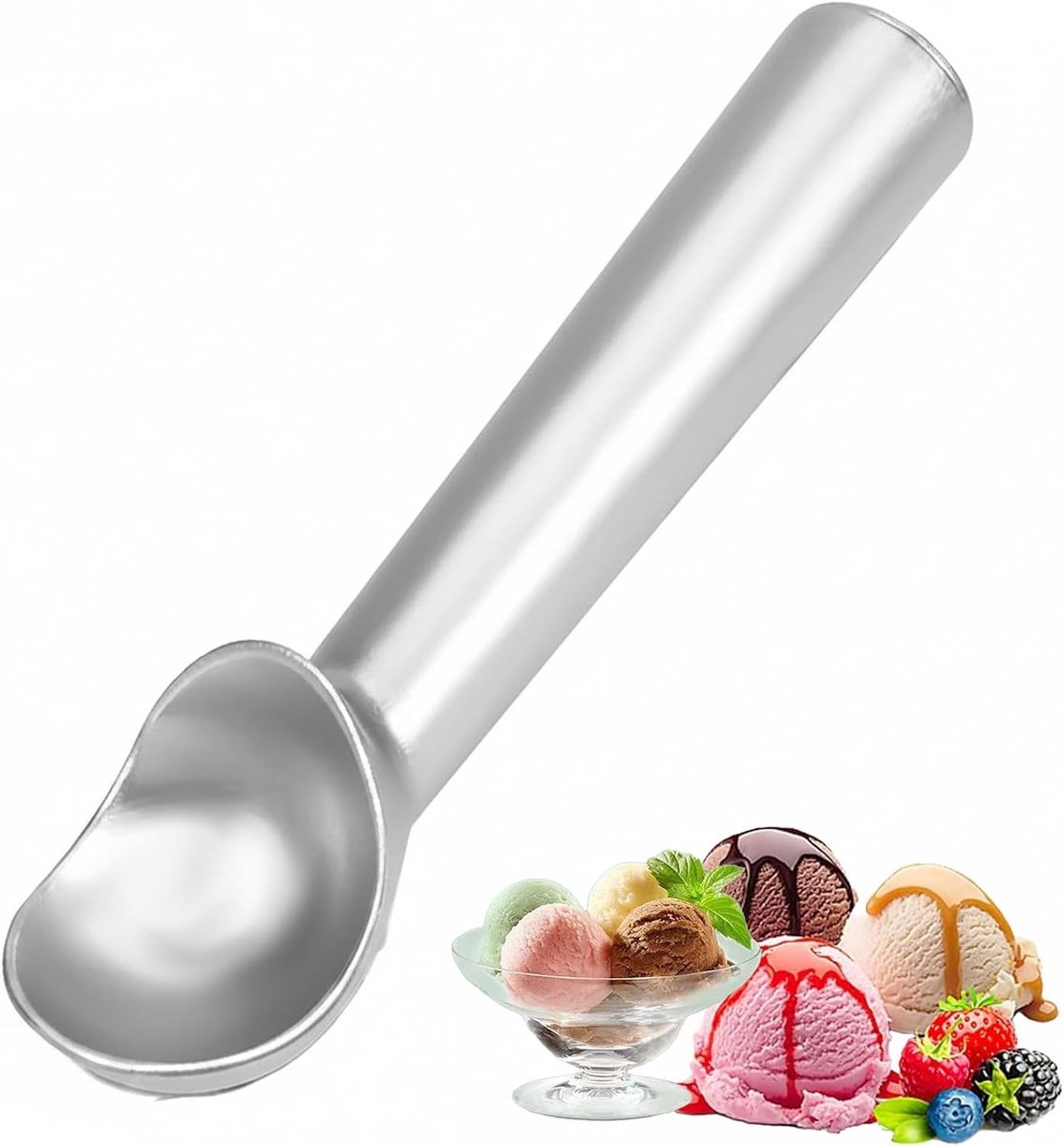 Professionele roestvrijstalen ijsbolletjeslepel met antiaanbaklaag, vaatwasmachinebestendig voor perfect ijs, sorbet en koekjesdeeg