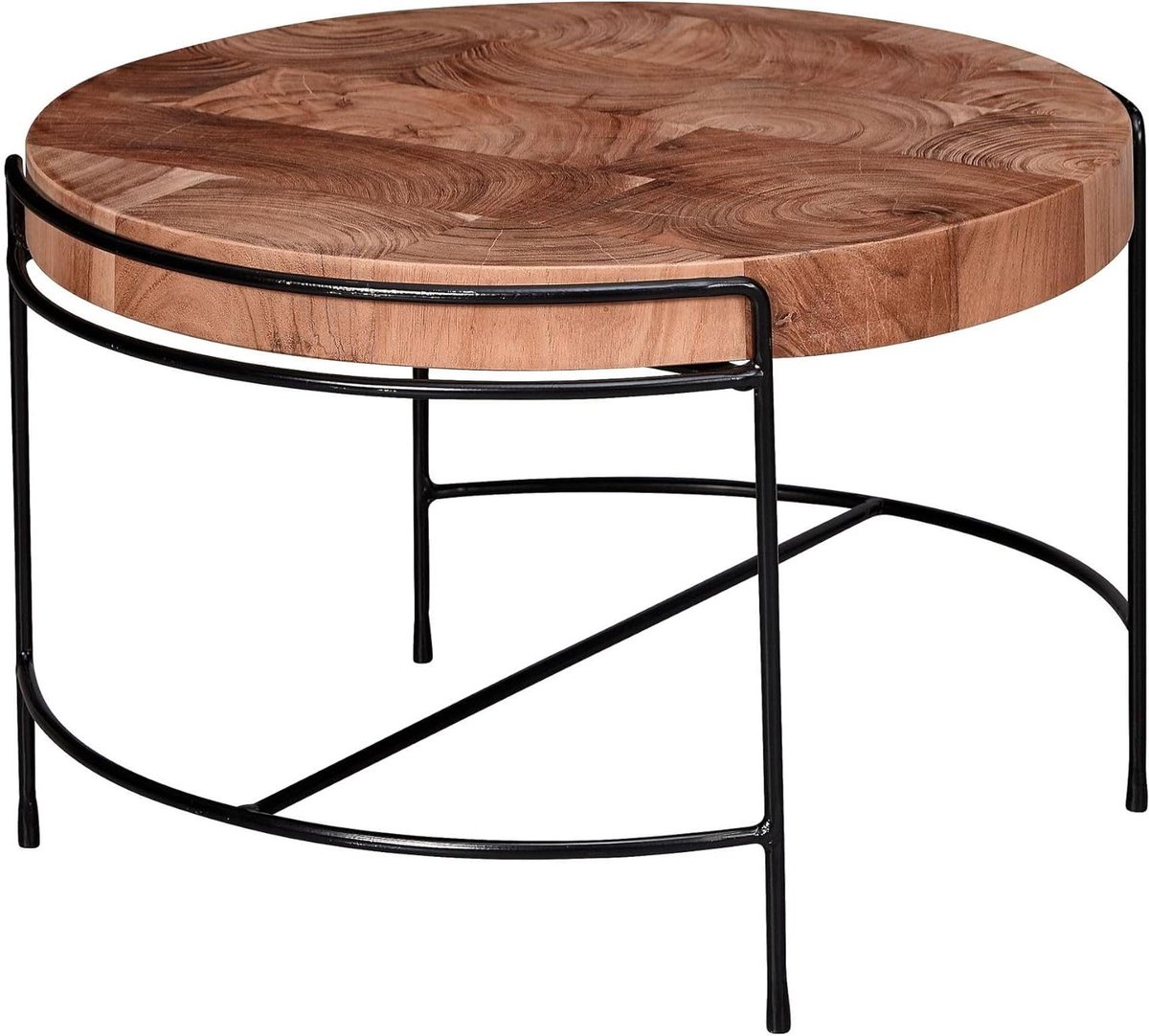 Salontafel Acaciahout - Ronde bijzettafel - Woonkamer inrichten - Massief houten tafelblad - 62x40x62 cm - Bruin/Zwart