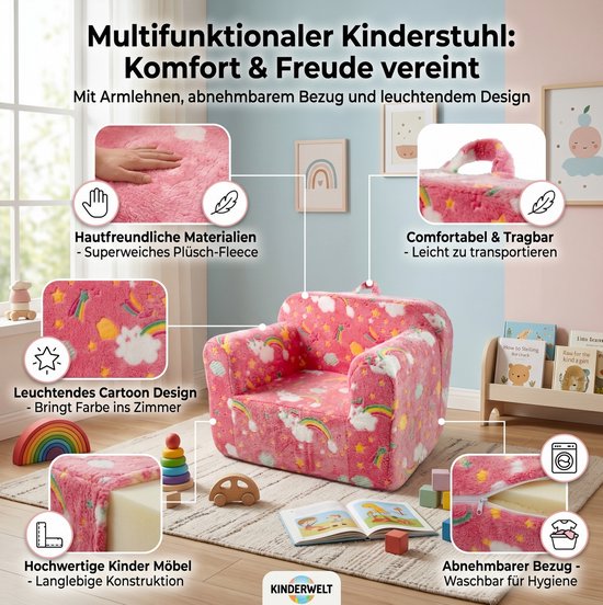 OKWISH Fauteuil 64 x 49 x 49 cm - Kinderfauteuil Met Armleuningen, Draaghengsel En Afneembare Hoes - Voor Slaapkamer Of Speelkamer - Stof - Rose van okwish — afbeelding 5