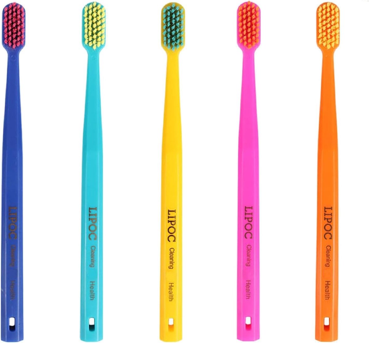 Zachte Tandenborstel Set voor Volwassenen - 5 Stuks, Breed Borstelkop, Hoge Dichtheid, 0.1mm Haren, Ergonomisch Ontwerp, Ideaal voor Gezinsgebruik