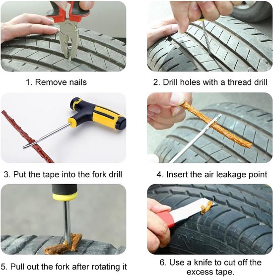 Banden reparatieset - Lekke band gereedschap - Noodreparatie onderweg - Robuust metaal en rubber - Maat M - Niet gespecificeerd — afbeelding 5