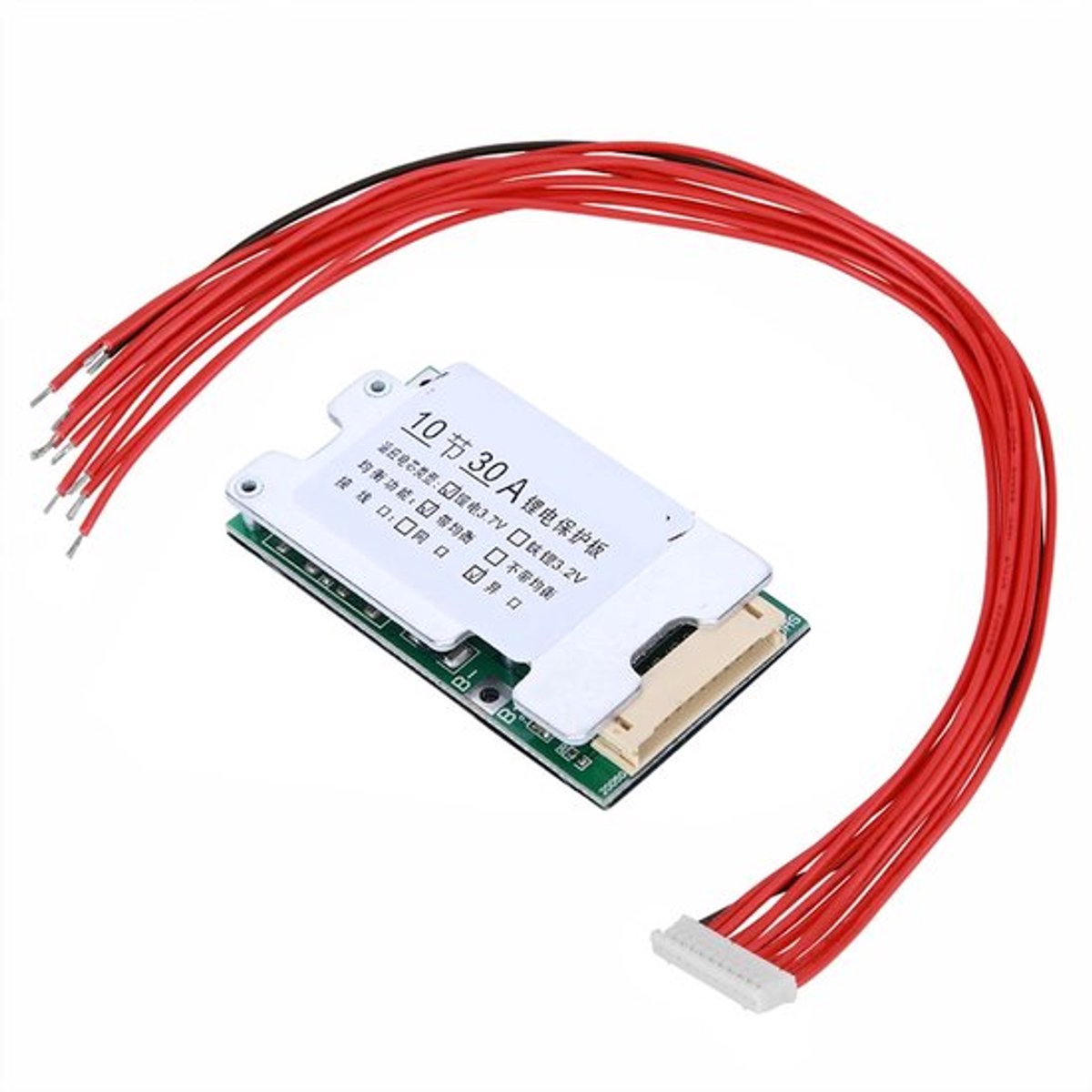 Lithiumbatterijbeveiligingskaart met balanceerfunctie, 10S 36V 30A Li-ioncel batterijbeveiligingsprintplaat met kabel