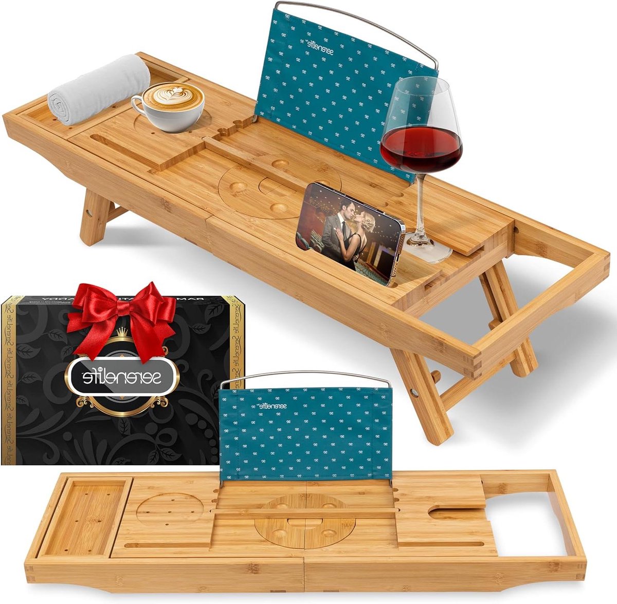 Bad Accessoires Plank - Bad Organizer - Ontspannen in Bad - Uitschuifbaar Ontwerp - Tot 110 cm - Houtkleur