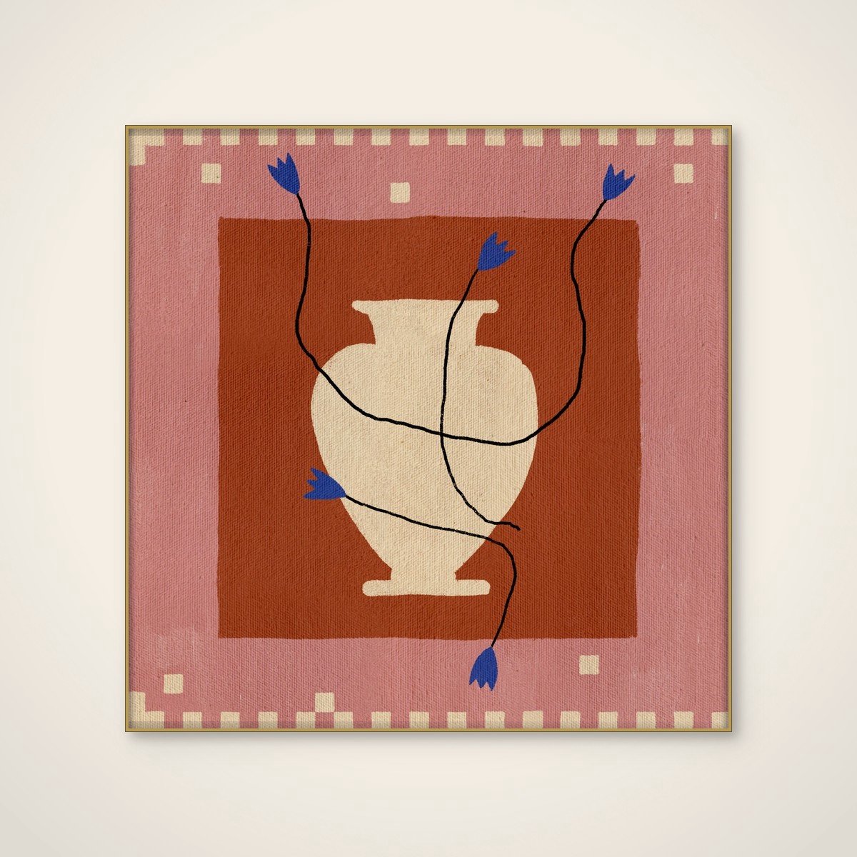 Akoestisch schilderij - 80 x 80 cm - Out of Vase Blooms 7 van Shatha Al Dafai - Abstracte wanddecoratie - goud textielframe