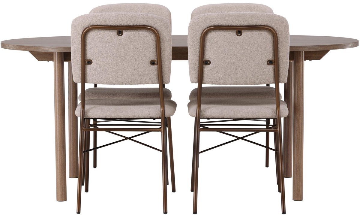 Andy eethoek eettafel naturel 4 stoelen beige.