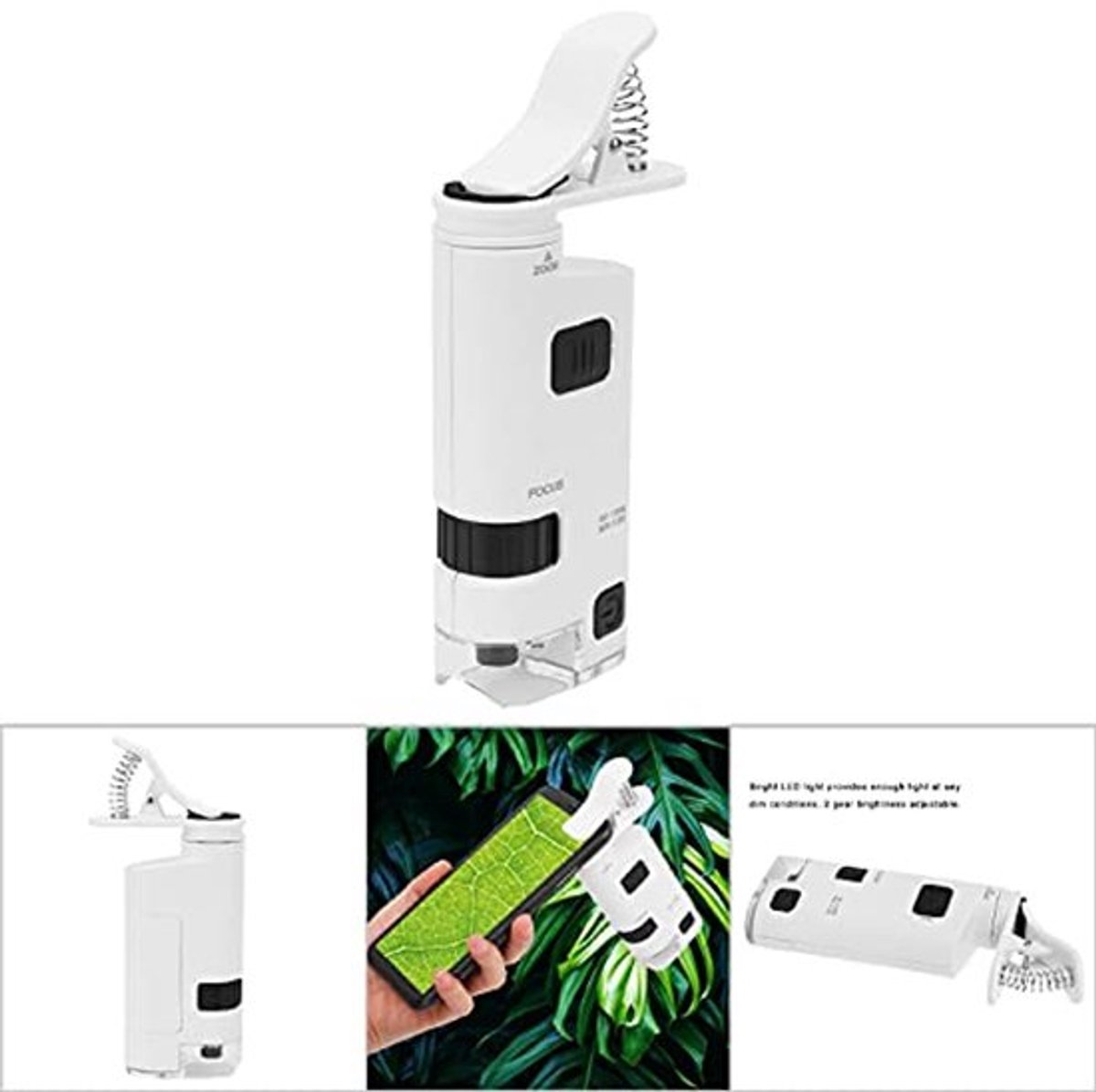 Vergrootglas voor Telefoon, 80-120X Zoom Regelbare zoom op Clip van het Vergrootglas Mini-Vergrootglas voor Slimme Telefoon